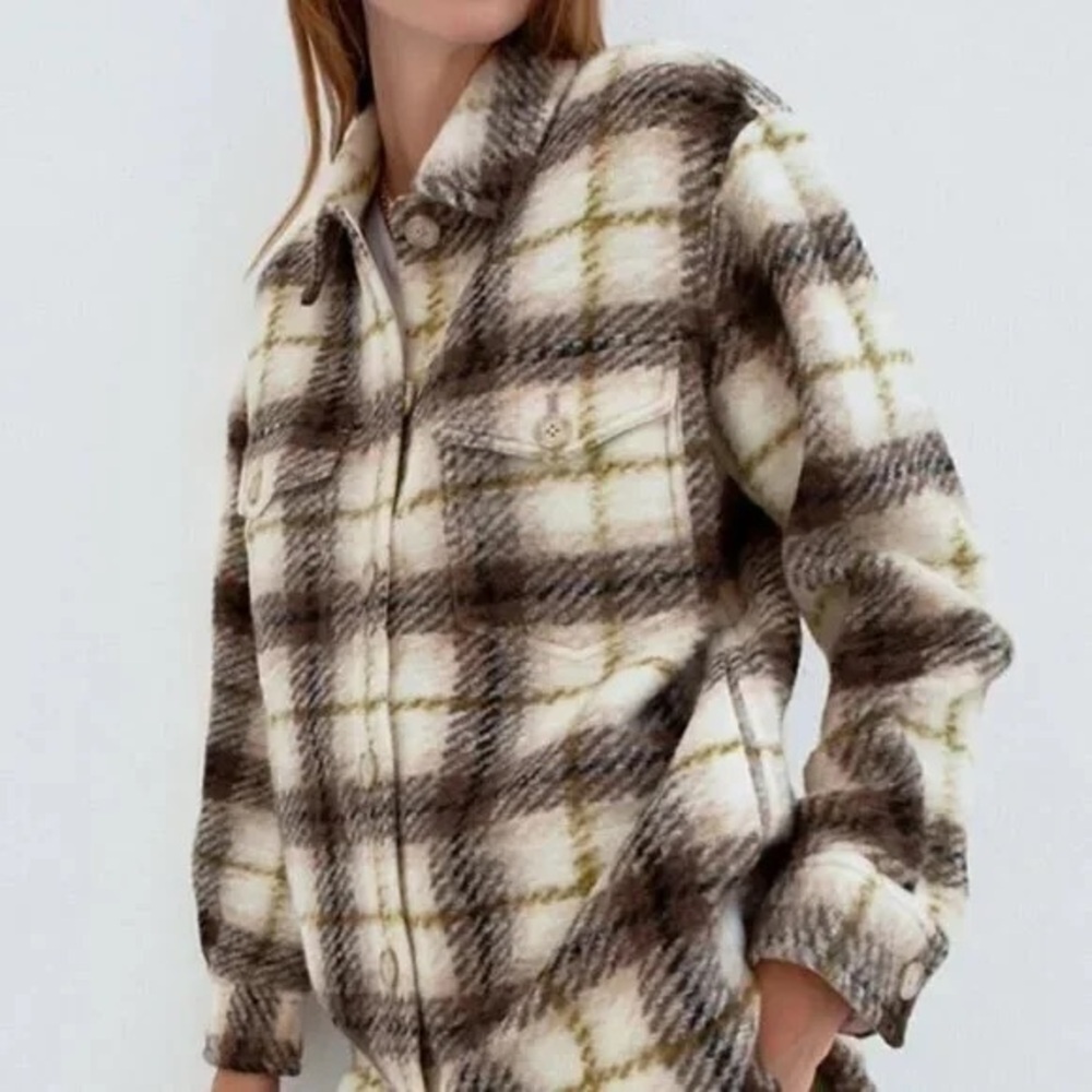 Aritzia Wilfred Free Small Wool Blend Plaid Button Down Shirt Jacket Shacket
